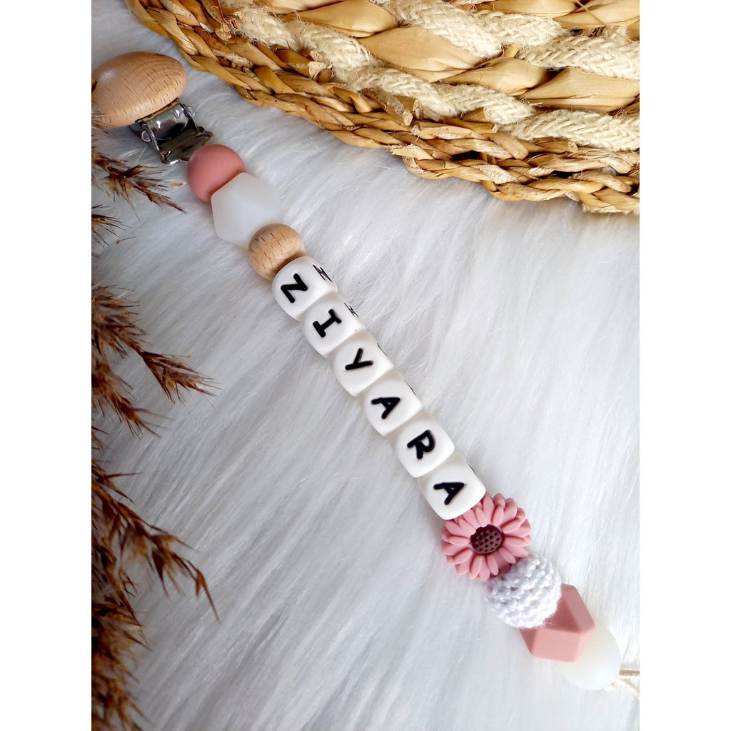 Speenkoord met naam Daisy Powerblush/clear