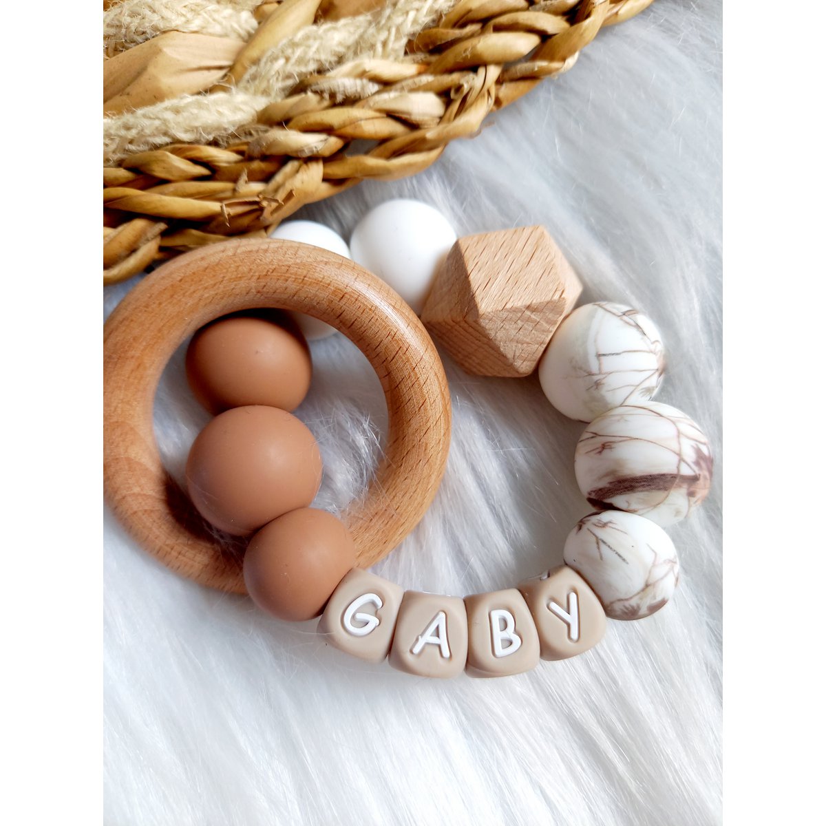 Bijtring met naam Gaby